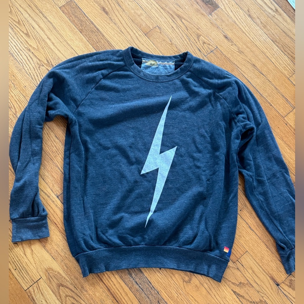 Aviator Nation Blue Crewneck Sweater with Lightning Bolt
